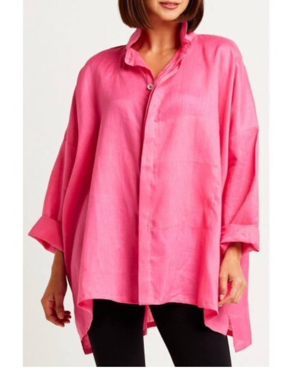 Planet Women's Hot Pink Button-Down Shirt in 100% Linen One Size